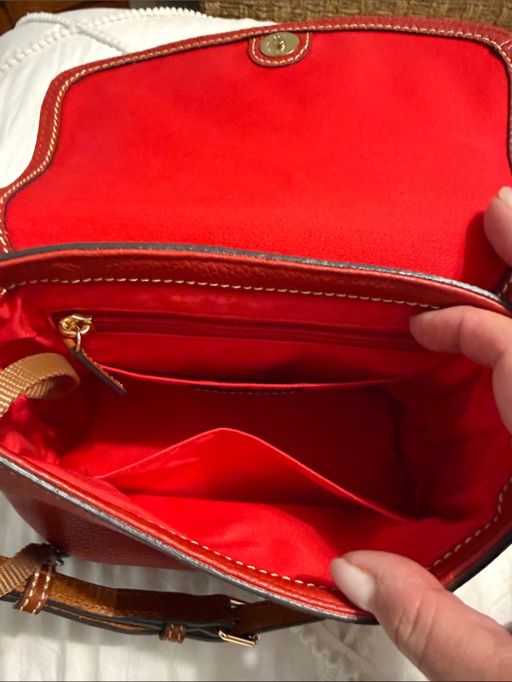 Dooney & Bourke Red Pebble Leather Crossbody with Tan Strap - Picture 5 of 12